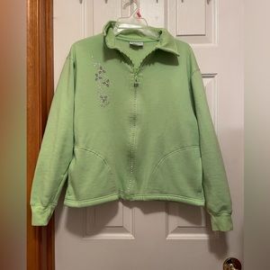 Isaac’s Designs size M full-zip front sweatshirt in bright green w/some bling